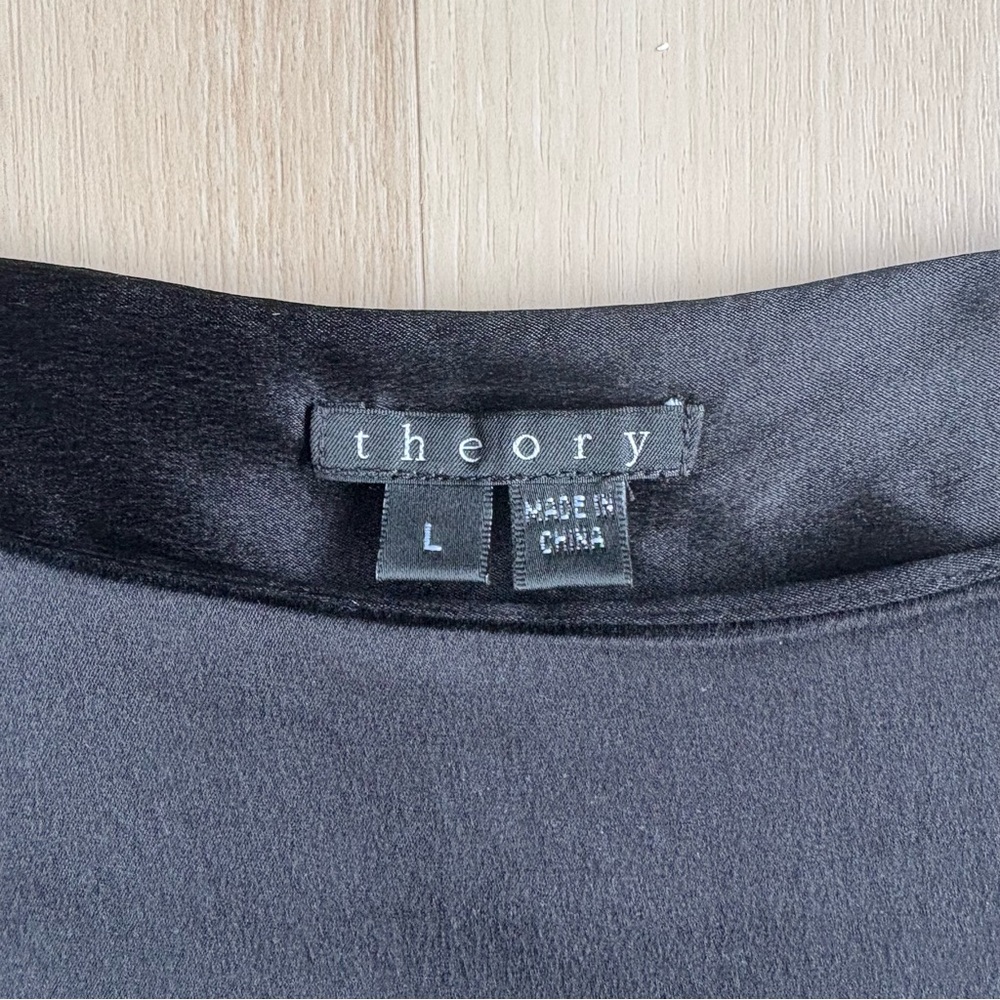 Theory Silk Blend Blouse Black Mathel Eternity size L - Picture 5 of 9